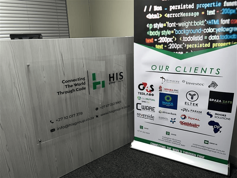 Office interior with HIS company branding